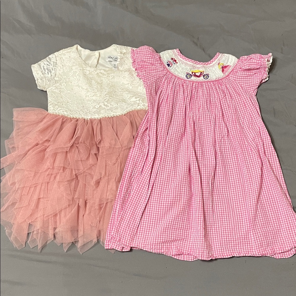 marmellata Pink Gingham Smocked Dress with White Lace & Tulle Dress Duo